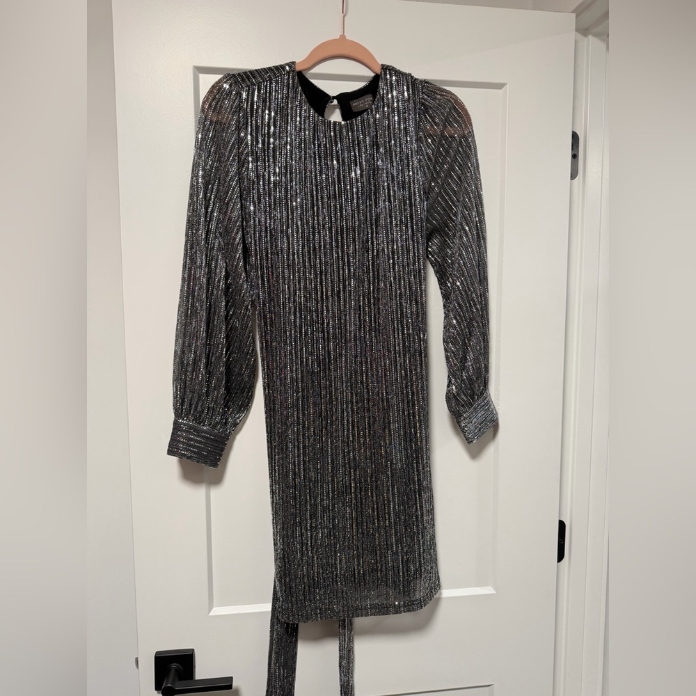 Vici Shimmering Silver Long Sleeve Dress